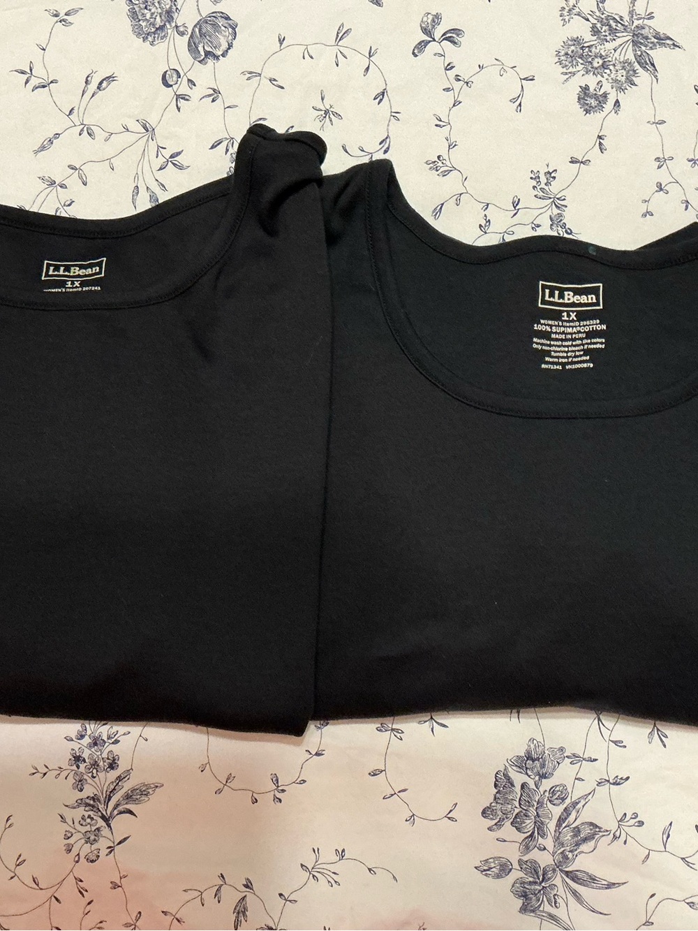 Two L.L. Bean Black Plus Size Supima Cotton Crewneck Tees